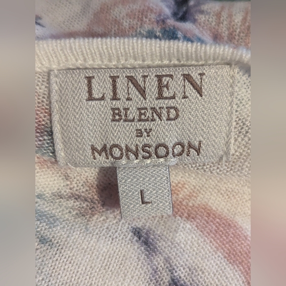 Monsoon Linen Blend Top T-shirt Soft White Baby Pink Size L - Picture 7 of 7